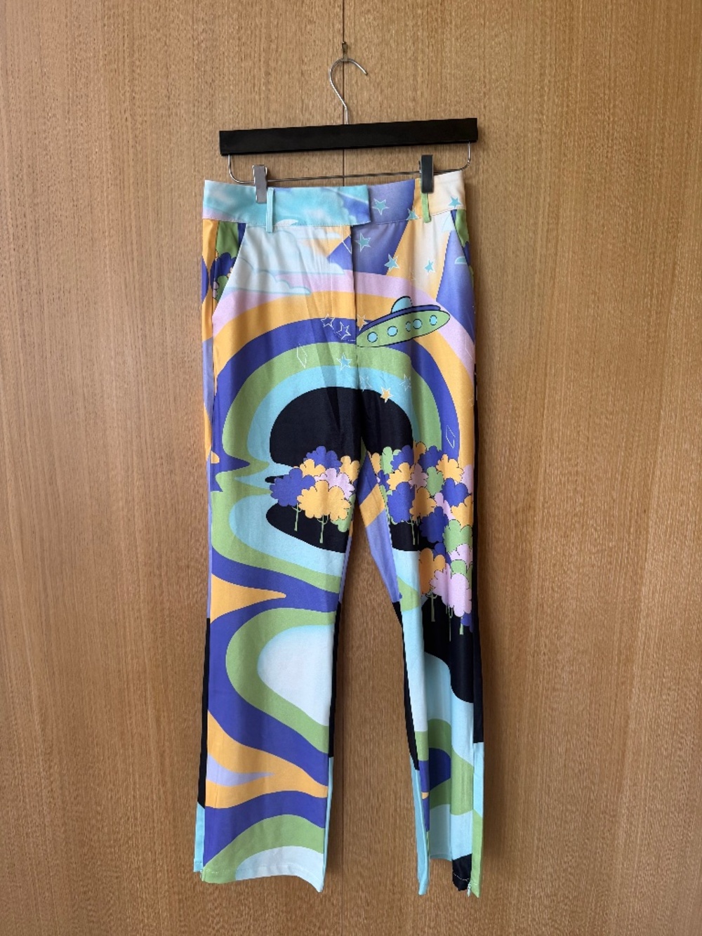 House Of Sunny Nice To Meet You Psychedelic UFO Print Flare Pants US 6